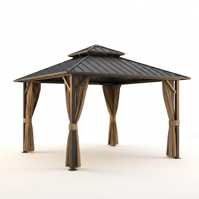 Outdoor Hardtop Gazebo Built for All-Weather Use, Galvanized Steel Roof, Aluminum Frame, Netting & Curtains