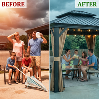 10 Ft. X 10 Ft. Double Galvanized Steel Roof Aluminum Frame Outdoor Patio Hardtop Gazebo with Netting and Curtains — Before & After