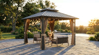 10 Ft. X 10 Ft. Double Galvanized Steel Roof Aluminum Frame Outdoor Patio Hardtop Gazebo with Netting and Curtains — Lifestyle