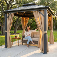 10 Ft. X 10 Ft. Double Galvanized Steel Roof Aluminum Frame Outdoor Patio Hardtop Gazebo with Netting and Curtains — Lifestyle