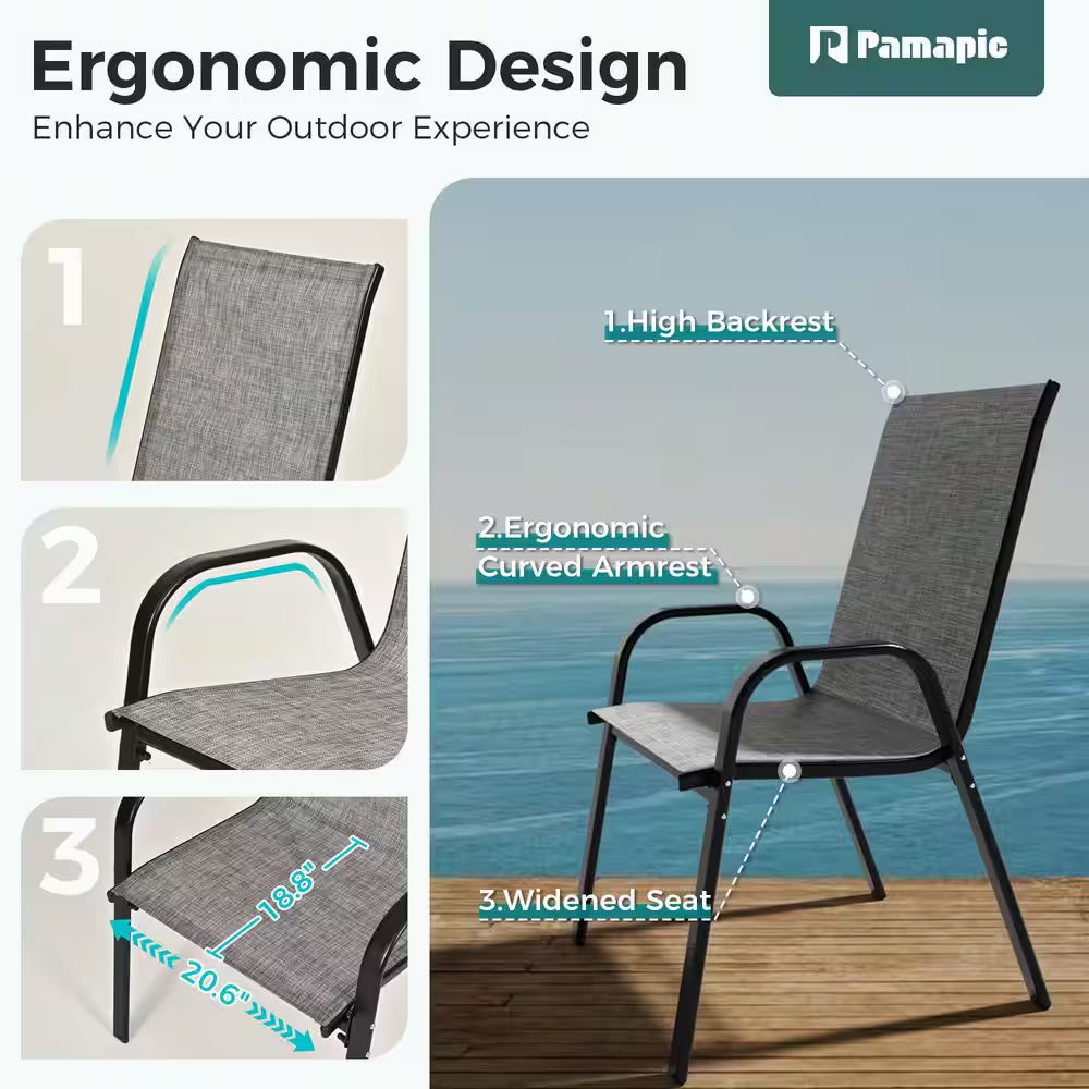 6-Person Patio Dining Set, Textilene Stackable Chairs and Rectangular Table