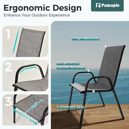 6-Person Patio Dining Set, Textilene Stackable Chairs and Rectangular Table