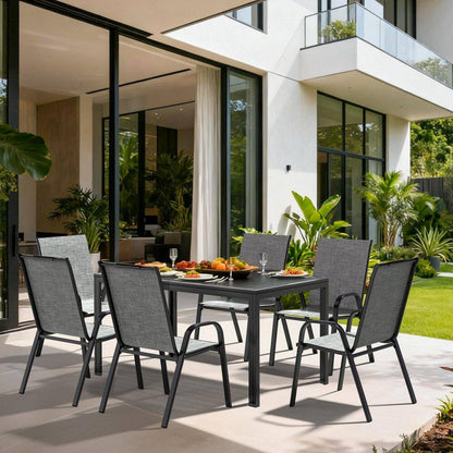 6-Person Patio Dining Set, Textilene Stackable Chairs and Rectangular Table