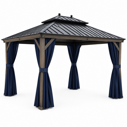 Patio Hardtop Gazebo 12' X 14' Aluminum Frame Navy Blue LED