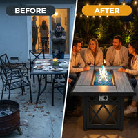 42 In. 60,000BTU Fire Pit Propane Gas Fire Pit Table Rectangular Tabletop — Before & After