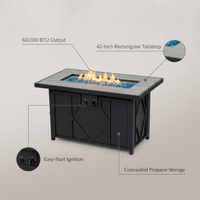 42 In. 60,000BTU Fire Pit Propane Gas Fire Pit Table Rectangular Tabletop — infographic
