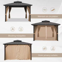 10 Ft. X 10 Ft. Double Galvanized Steel Roof Aluminum Frame Outdoor Patio Hardtop Gazebo with Netting and Curtains