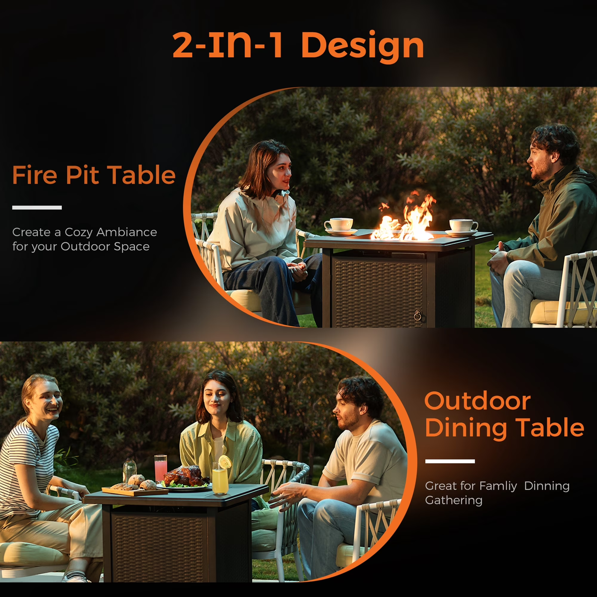 Propane Gas Fire Pit Table with Lid for outside Backyard, Patio 50000 BTU 28 Inch