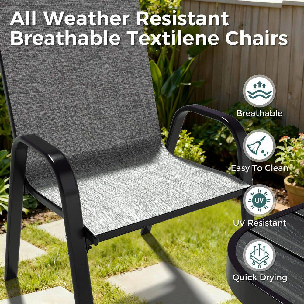 6-Person Patio Dining Set, Textilene Stackable Chairs and Rectangular Table