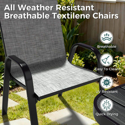 6-Person Patio Dining Set, Textilene Stackable Chairs and Rectangular Table