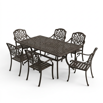 Patio Dining Set Built for Family Gatherings, 6 Person Capacity, Rectangular Table, 7 Piece Set