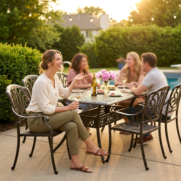 Patio Dining Set Built for Family Gatherings, 6 Person Capacity, Rectangular Table, 7 Piece Set