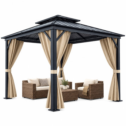 12X12 FT Hardtop Gazebo with Galvanized Steel Double Roof, Heavy-Duty Aluminum Frame Outdoor Gazebo Canopy with Mosquito Netting & Waterproof Curtains for Patio, Backyard, Deck & Lawn