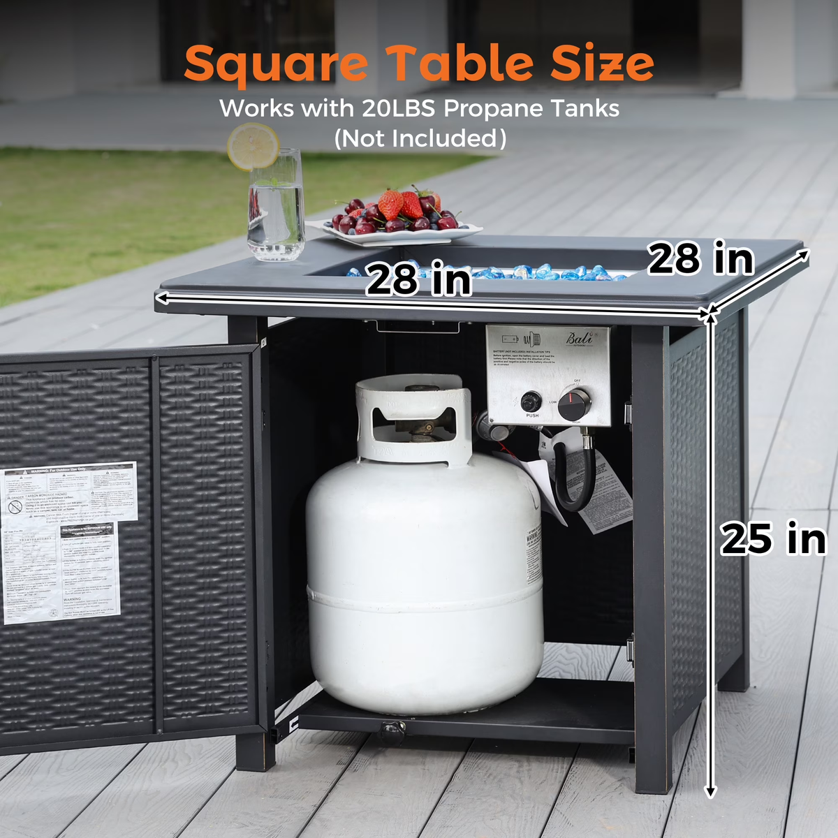 Propane Gas Fire Pit Table with Lid for outside Backyard, Patio 50000 BTU 28 Inch