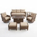 Outdoor Patio Furniture Set Designed for Year-Round Gathering, 7-Piece with Fire Pit Table, Rattan Wicker