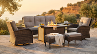 7 Piece Outdoor Patio Furniture Set, Patio Furniture Set with Fire Pit Table Rattan Wicker Patio Furniture Set, Brown Wicker & Beige Cushion — Lifestyle