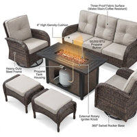 7 Piece Outdoor Patio Furniture Set, Patio Furniture Set with Fire Pit Table Rattan Wicker Patio Furniture Set, Brown Wicker & Beige Cushion — How It Works