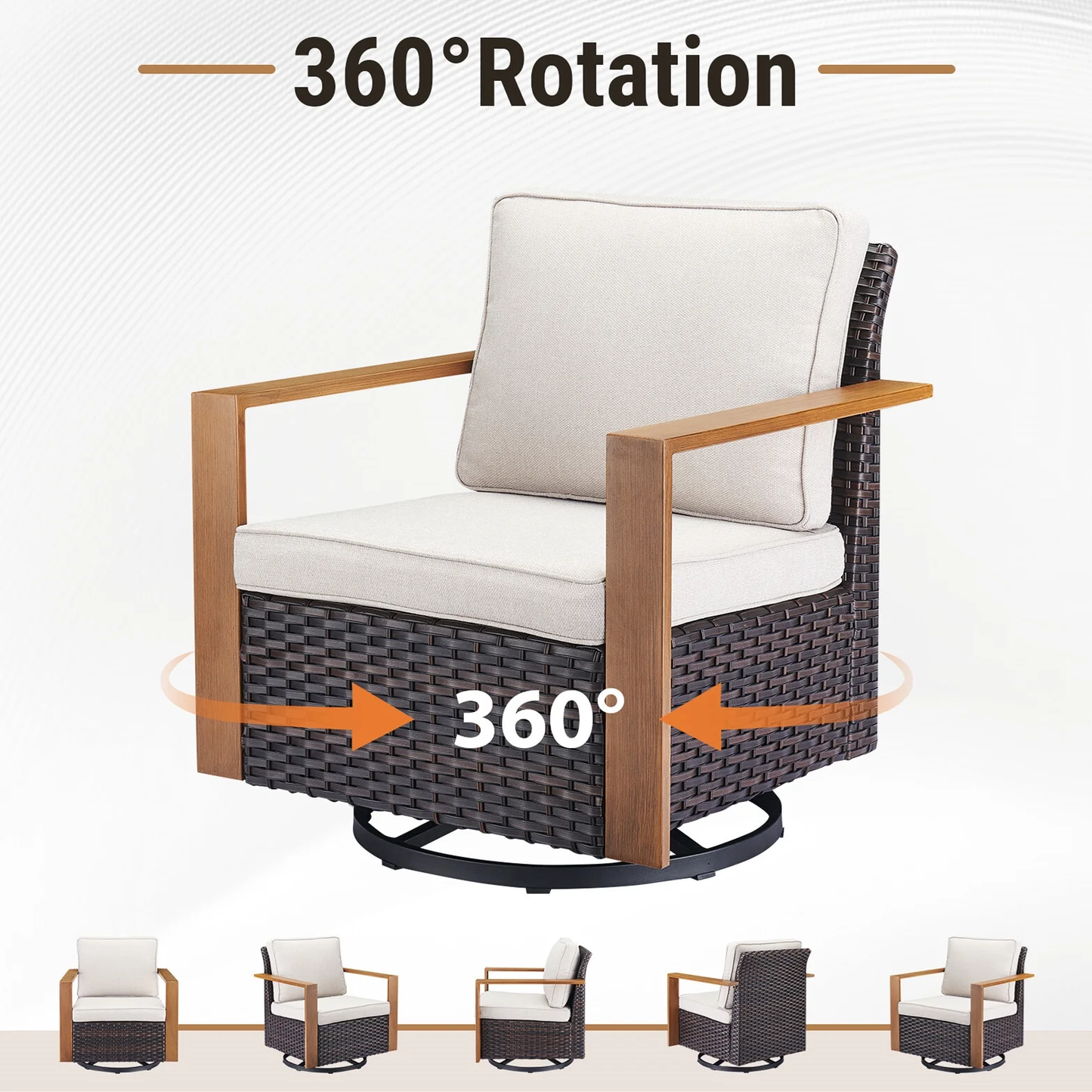 Wicker Patio Furniture Sets,5 Pieces Outdoor Conversation Sets with Swivel Rocker Chairs Sofa and Ottomans for Deck Porch Poolside