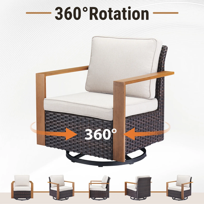 Wicker Patio Furniture Sets,5 Pieces Outdoor Conversation Sets with Swivel Rocker Chairs Sofa and Ottomans for Deck Porch Poolside