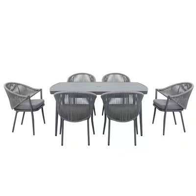 7-Piece Aluminum Outdoor Patio Dining Set with Grey Cushion