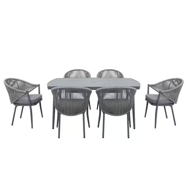 7-Piece Aluminum Outdoor Patio Dining Set with Grey Cushion