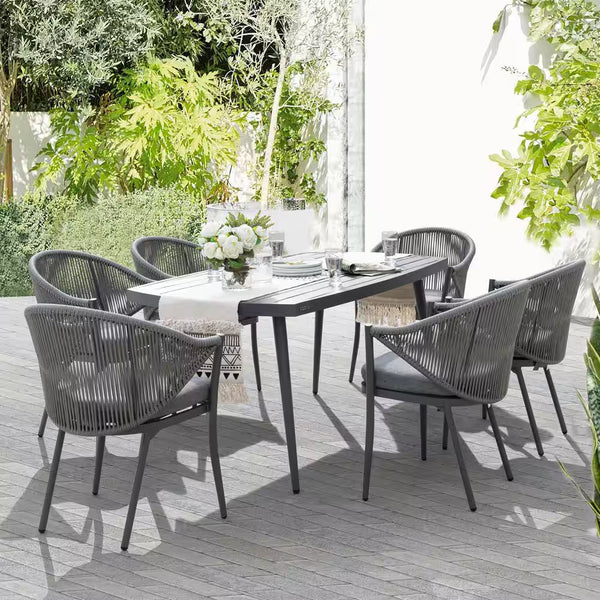 7-Piece Aluminum Outdoor Patio Dining Set with Grey Cushion