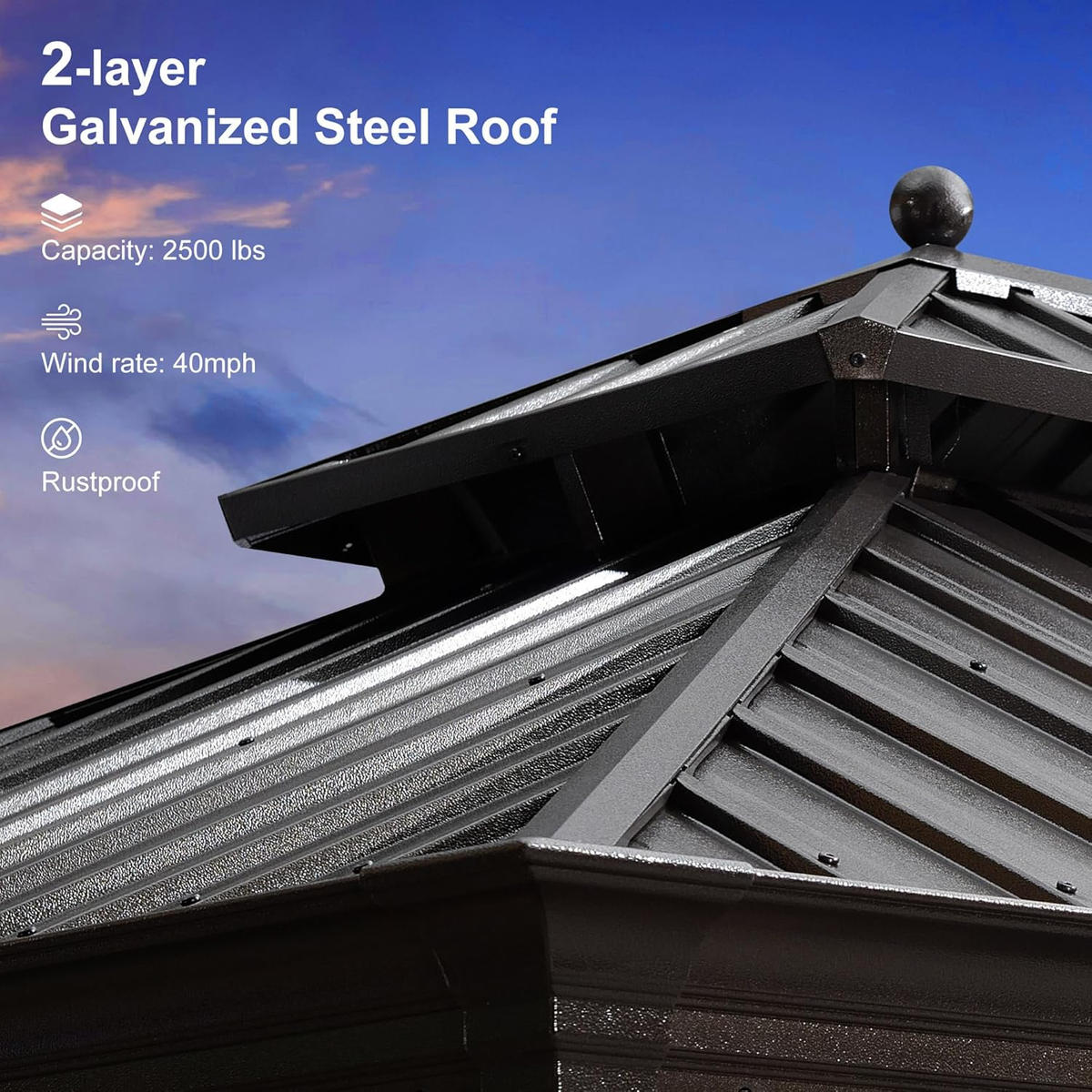 Patio Hardtop Gazebo 12' X 14' Aluminum Frame Navy Blue LED
