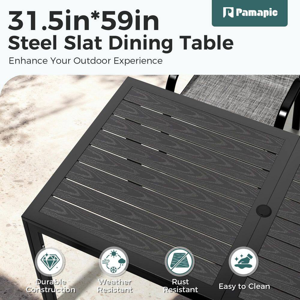 6-Person Patio Dining Set, Textilene Stackable Chairs and Rectangular Table