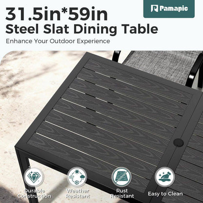 6-Person Patio Dining Set, Textilene Stackable Chairs and Rectangular Table