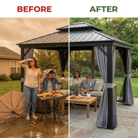 Patio Gazebo Built for Year-Round Coverage, 10x10 Hardtop, Galvanized Steel Roof, Aluminum Frame — Before & After