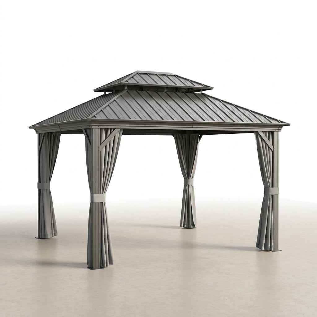 Patio Gazebo Built for Year-Round Coverage, 10x10 Hardtop, Galvanized Steel Roof, Aluminum Frame — Studio Shot