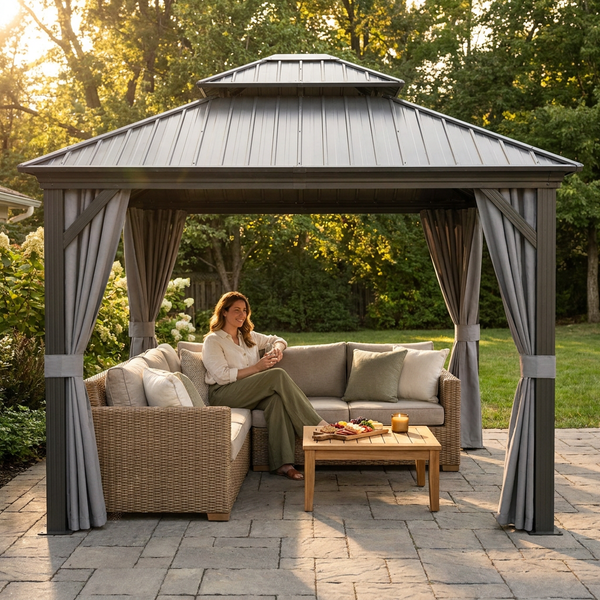 Patio Gazebo Built for Year-Round Coverage, 10x10 Hardtop, Galvanized Steel Roof, Aluminum Frame