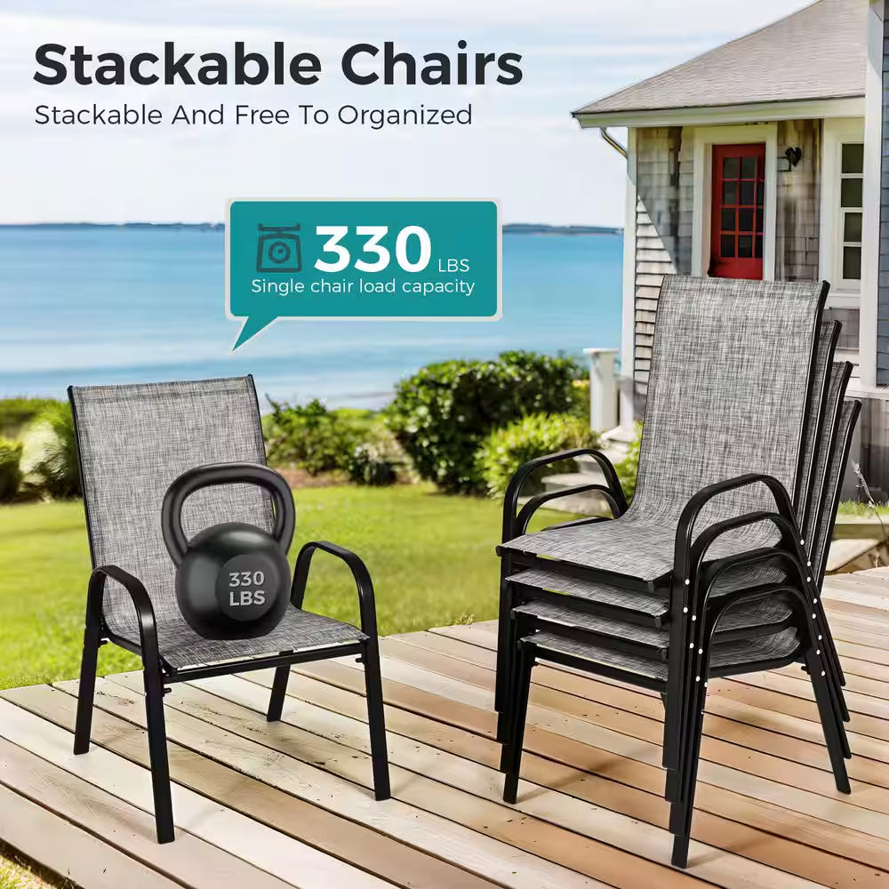 6-Person Patio Dining Set, Textilene Stackable Chairs and Rectangular Table