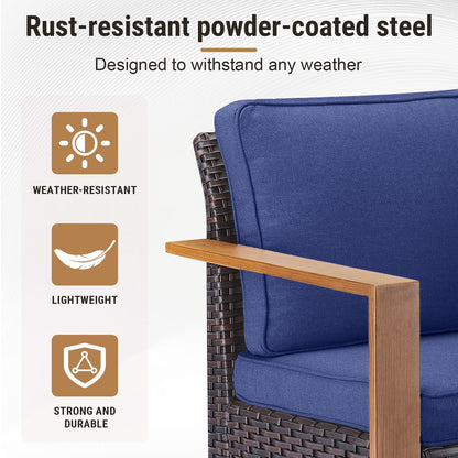 Luxury 6 Pieces Patio Furniture Set with 41” Propane Fire Pit Table,Rattan Outdoor Deep Seating Conversation Set with Swivel Glider Patio Chair and Rattan Sofa for Porch Backyard Balcony