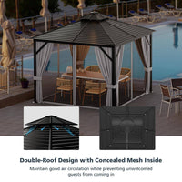 10 Ft. X 10 Ft. Patio Double-Top Hardtop Gazebo Galvanized Steel Roof Aluminum Frame