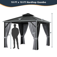 10 Ft. X 10 Ft. Patio Double-Top Hardtop Gazebo Galvanized Steel Roof Aluminum Frame
