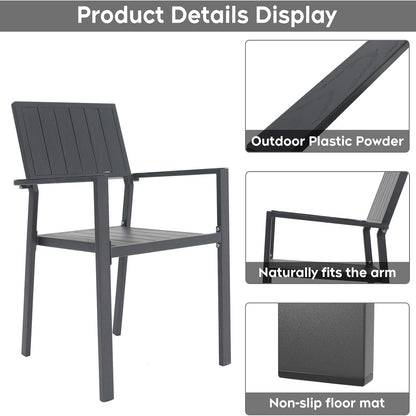 5‑Piece Outdoor Patio Dining Set, Waterproof Patio Table and Chairs for 4, Outdoor Patio Dining Set, 37.8" Square Wood‑Grain Metal Table with Umbrella Hole for Lawn Garden Backyard, Black